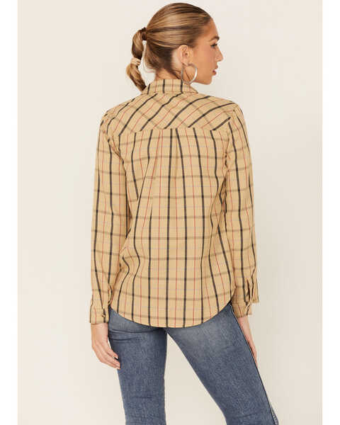 Image #3 - Wild Moss Women's Plaid Boyfriend Long Sleeve Woven Flannel Shirt, Tan, hi-res