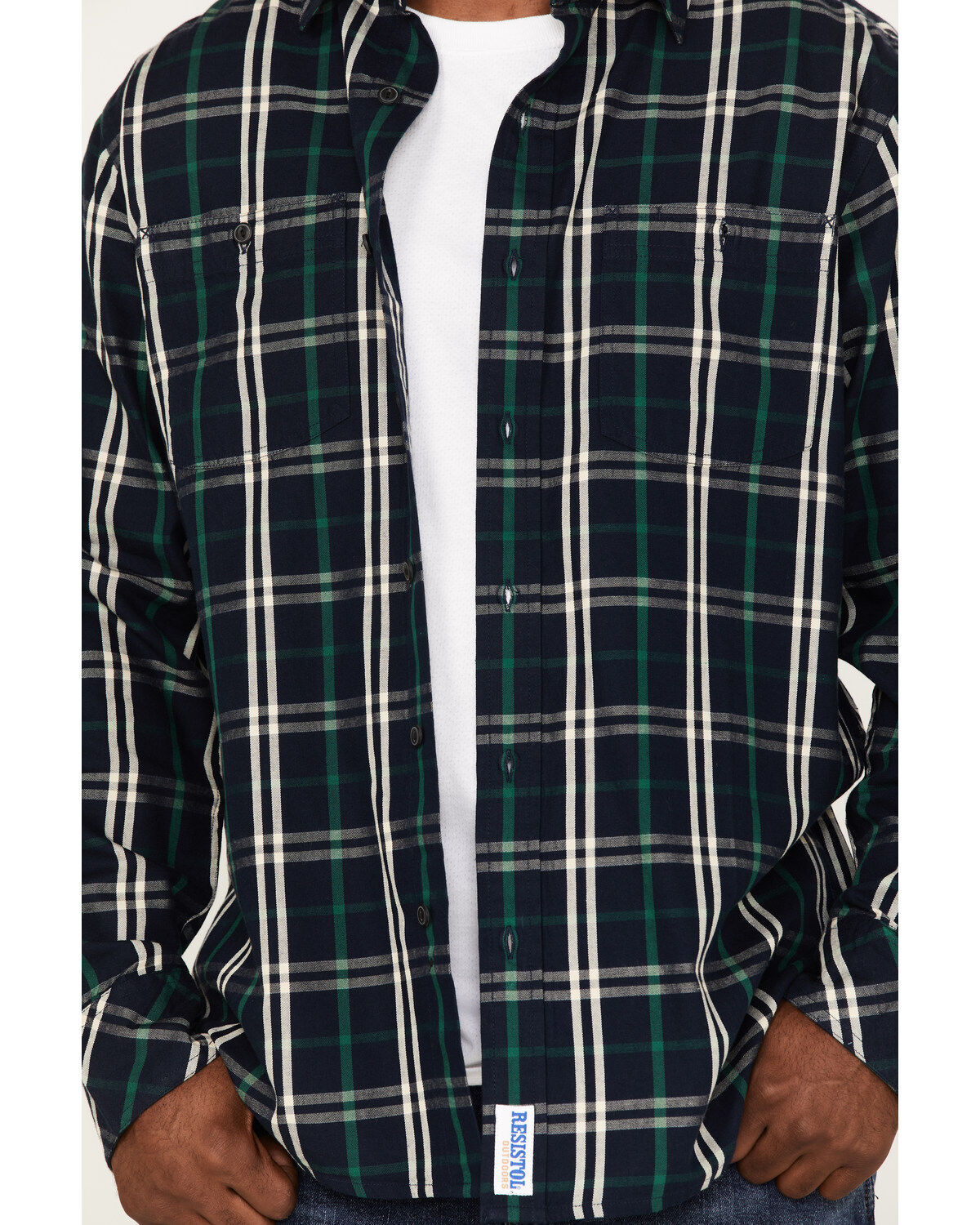 Image #3 - Resistol Men's Greeley Large Plaid Button Down Western Shirt, Navy, hi-res