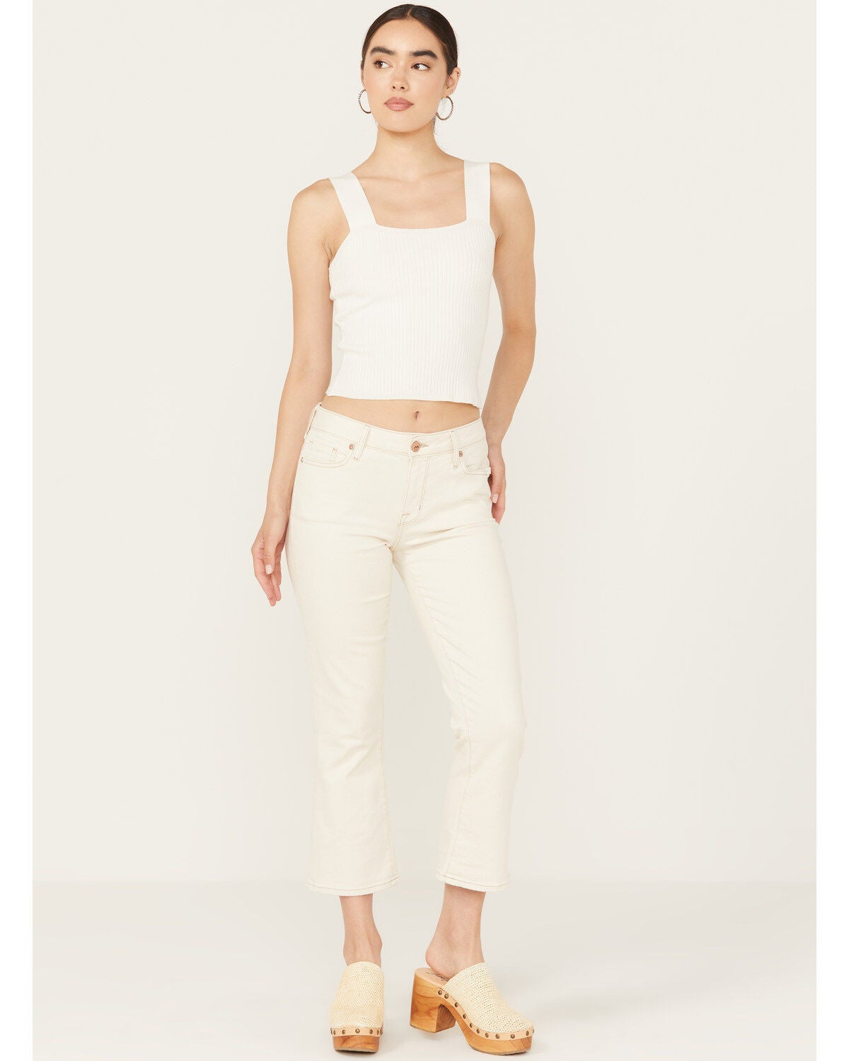 Mia and Moss Women's Antique Mid Rise Kick Flare Stretch Jeans, White, hi-res