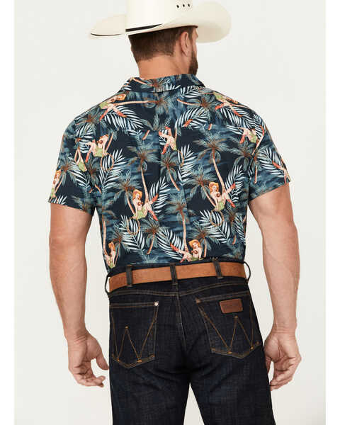 Image #4 - Cinch Men's Camp Palm Tree Hula Girl Short Sleeve Button-Down Western Shirt, Navy, hi-res