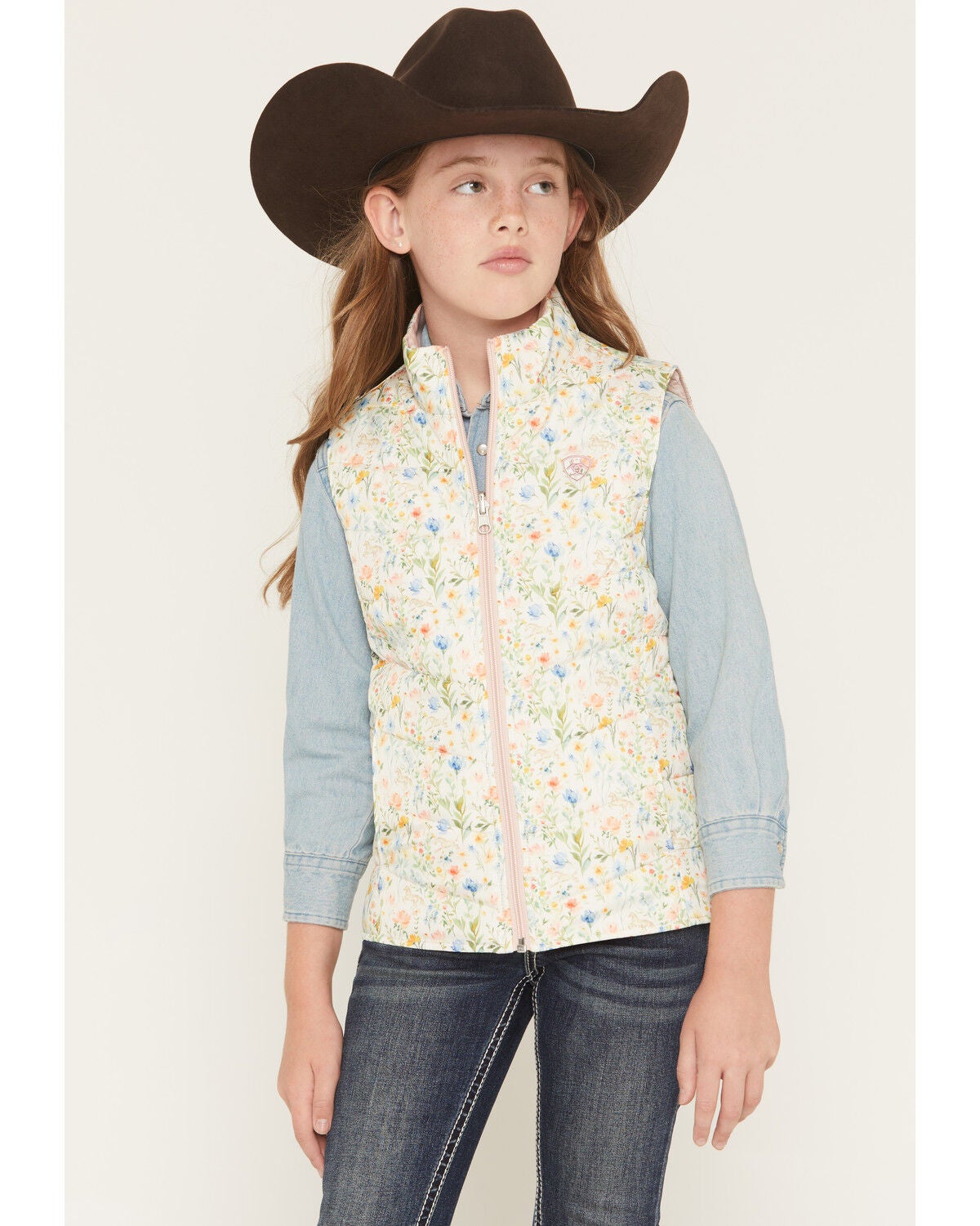Ariat Girls' Bella Floral Print Reversible Vest, Multi, hi-res