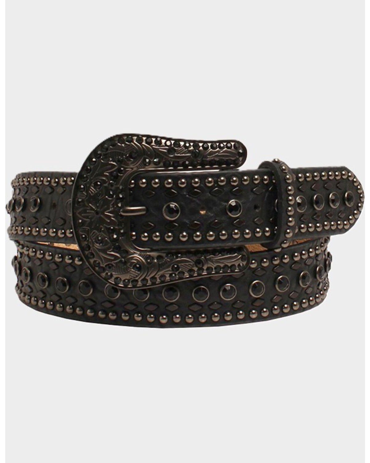 Nocona Women's Rhinestone Studded Leather Belt, Black, hi-res