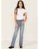 Rock & Roll Denim Girls' Striped Medium Wash Trouser Bootcut Jeans, Medium Wash, hi-res