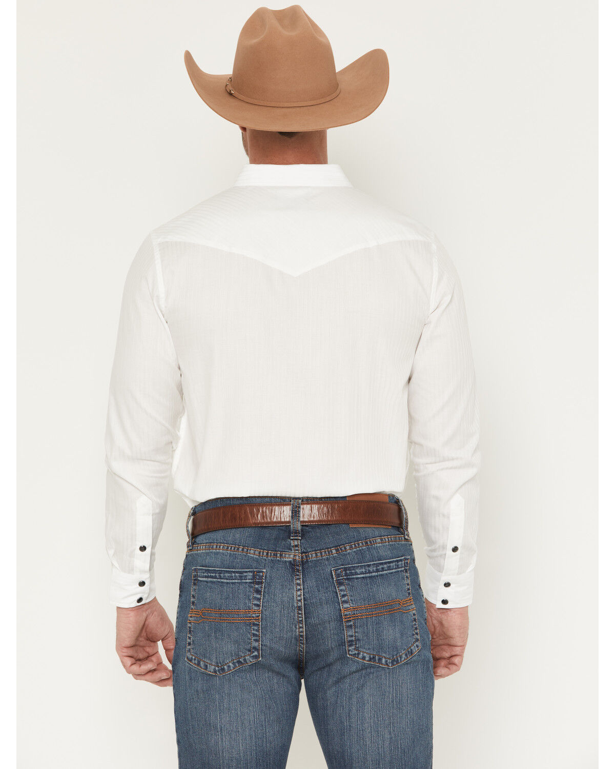Image #4 - Gibson Trading Co Men's Southside Tonal Satin Striped Long Sleeve Snap Stretch Western Shirt, White, hi-res