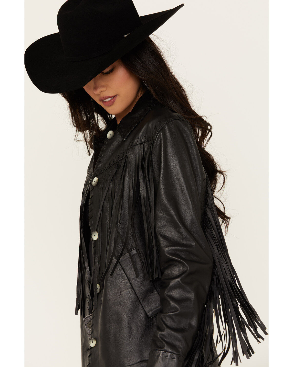 Image #2 - Idyllwind Women's Amburn Leather Fringe Shacket, Black, hi-res