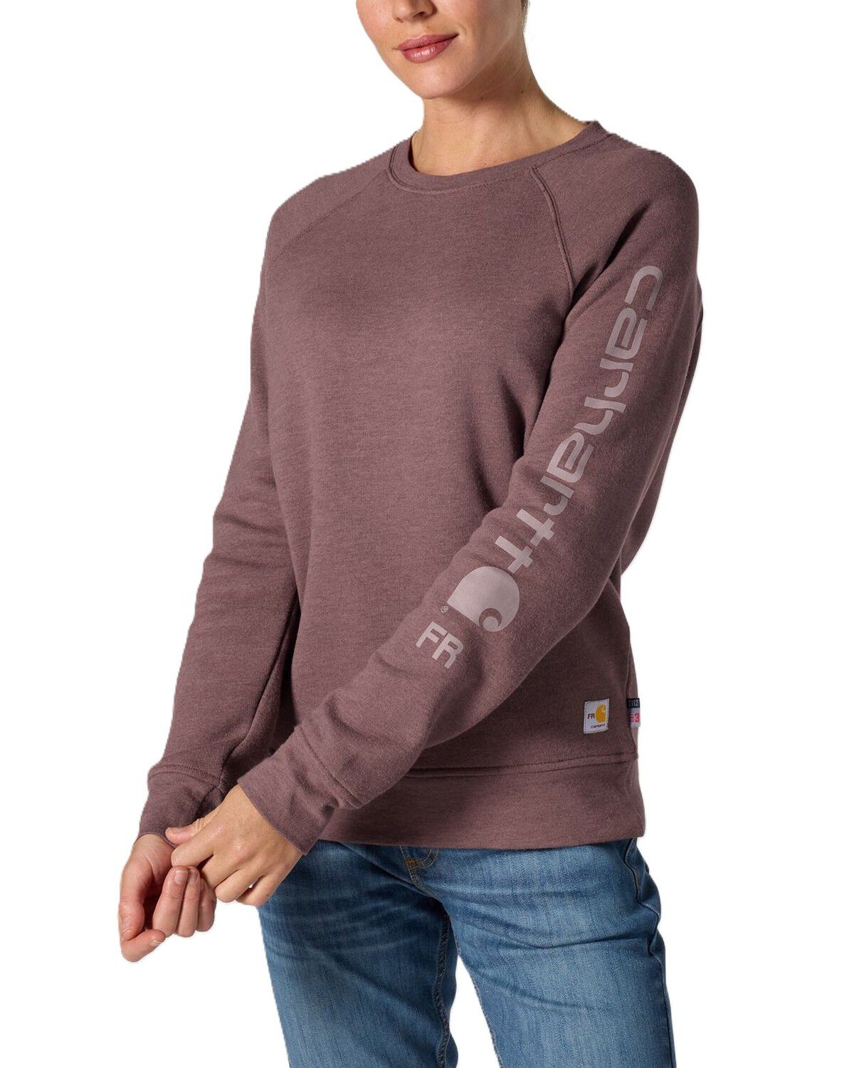 Image #1 - Carhartt Women's FR Force&reg; Marquette Crewneck Logo Sweatshirt, Brown, hi-res