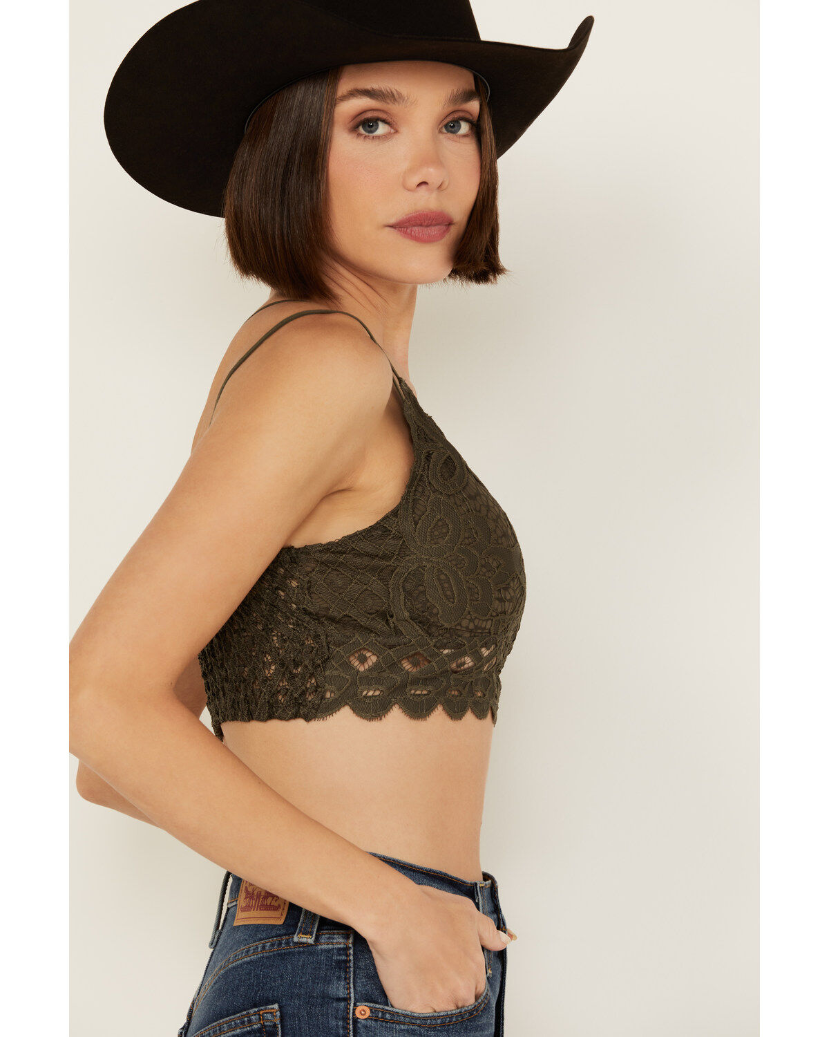 Image #2 - Wishlist Women's Strappy Lace Applique Scallop Lace Bralette, Olive, hi-res
