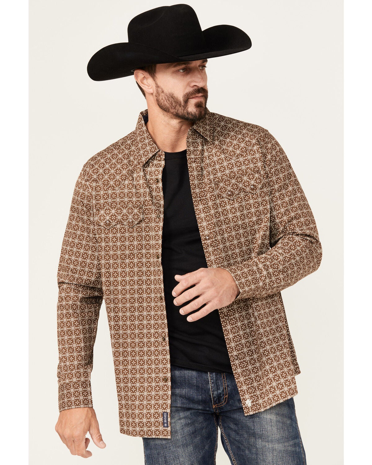 Moonshine Spirit&reg; Men's Time Bomb Geo Print Long Sleeve Snap Western Shirt, Brown, hi-res