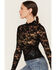 Panhandle Women's Floral Lace Long Sleeve Top, Black, hi-res