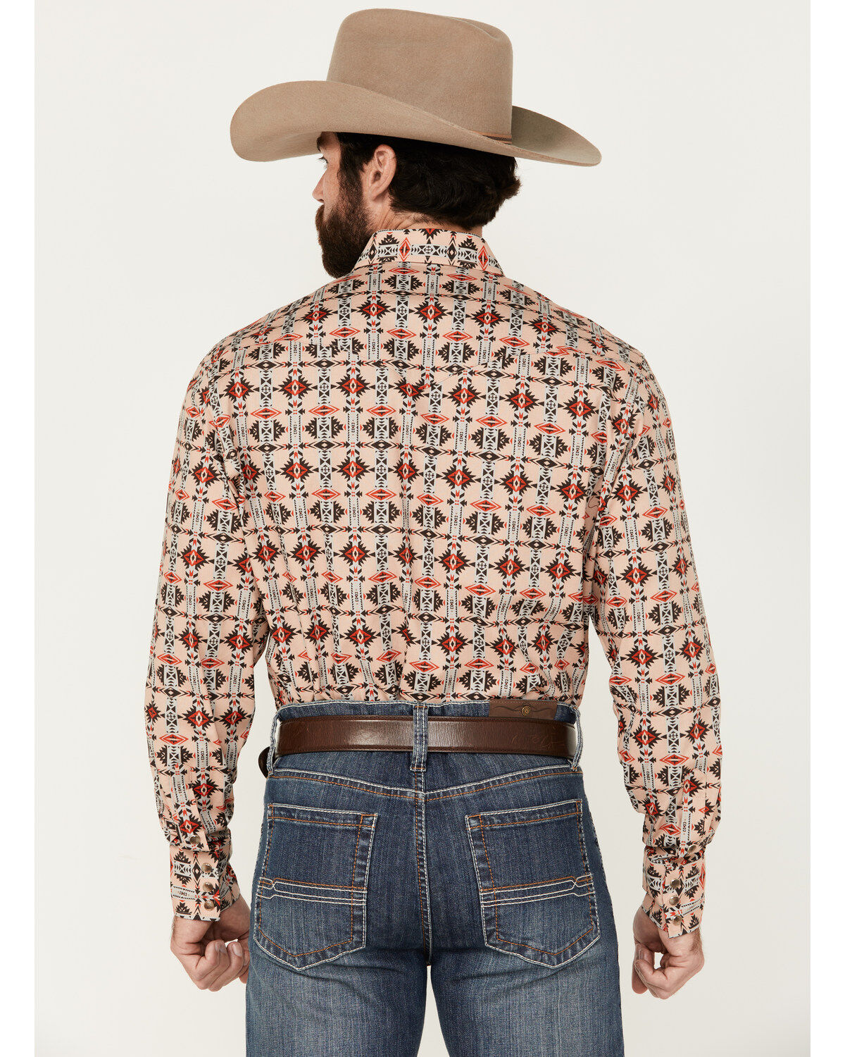 Image #4 - Rodeo Clothing Men's Southwestern Print Long Sleeve Snap Stretch Western Shirt, Tan, hi-res