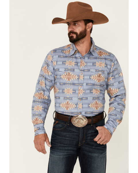 Stetson Men's Desert Horizon Southwestern Print Long Sleeve Snap Western Shirt , Blue, hi-res
