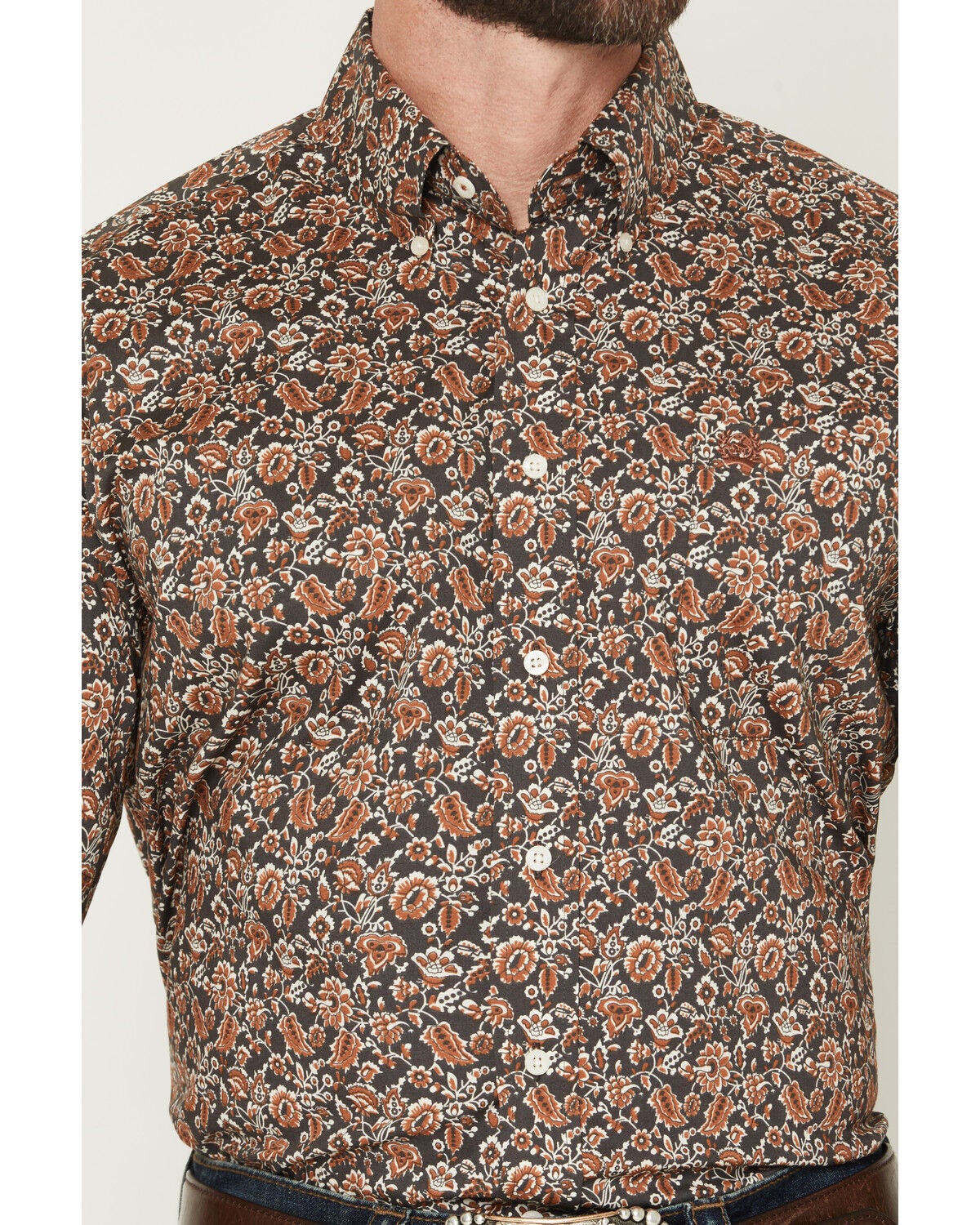 Image #3 - Cinch Men's Boot Barn Exclusive Floral Print Short Sleeve Button-Down Stretch Western Shirt, Charcoal, hi-res