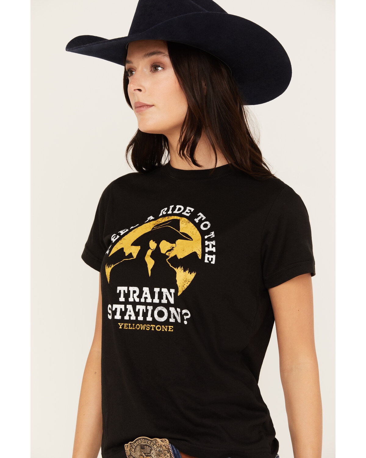 Image #2 - Paramount Network's Yellowstone Women's Train Station Short Sleeve Graphic Tee, Black, hi-res