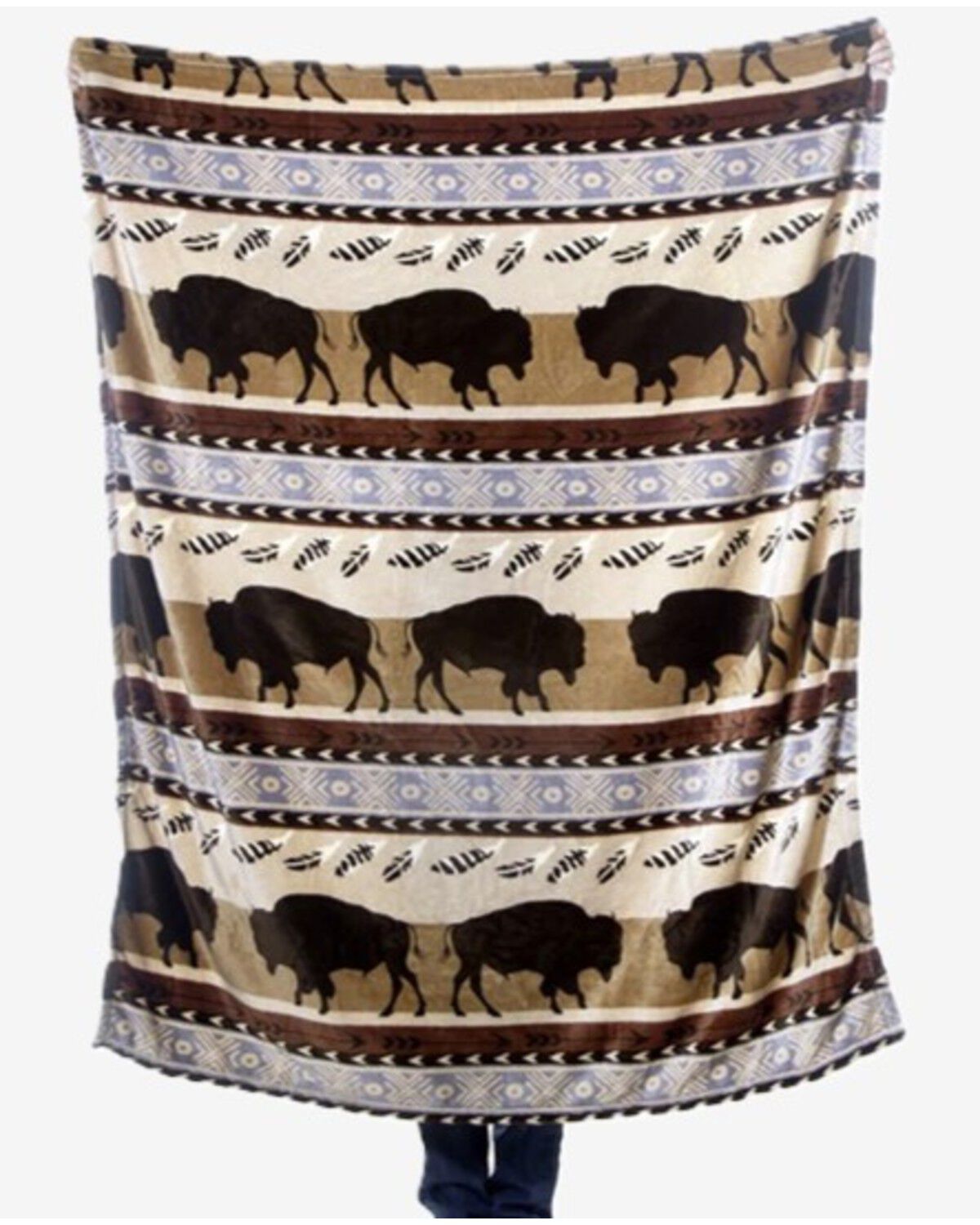 Image #2 - Carstens Home Buffalo Stripe Travel Blanket, Blue, hi-res