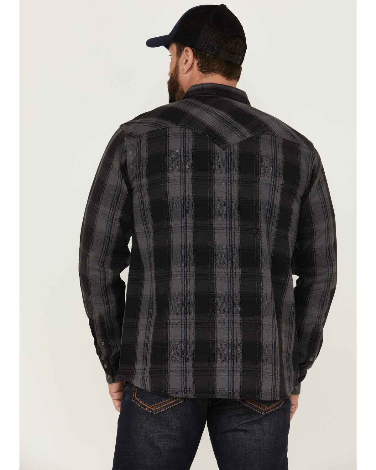 Image #4 - Ariat Men's Harrold Plaid Long Sleeve Snap Western Flannel Shirt, Black, hi-res