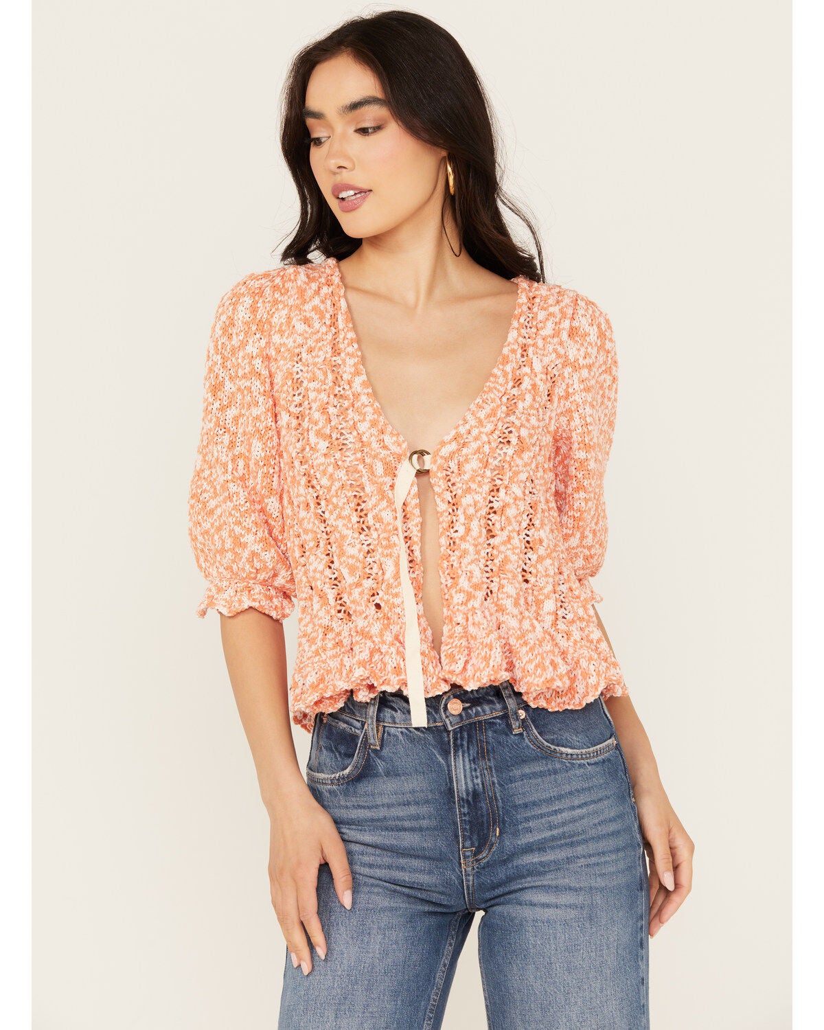 Free People Women's Yesterday Cardigan, Peach, hi-res