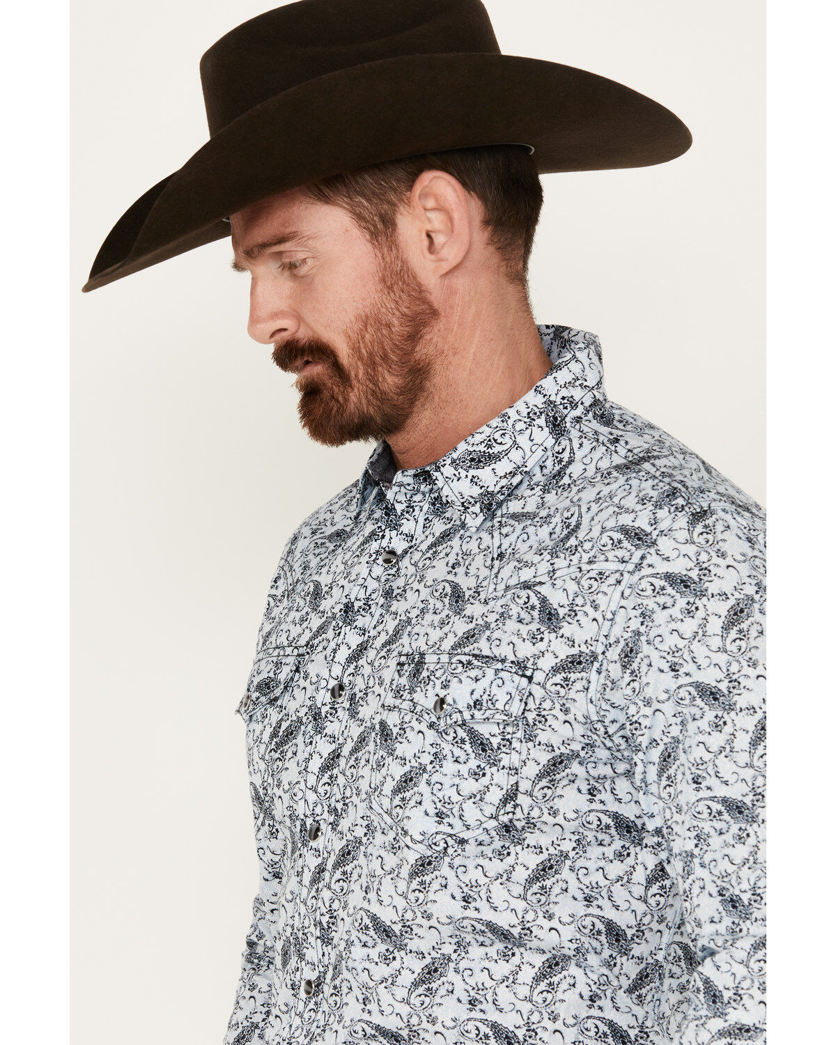 Image #2 - Cody James Men's Casa Blanca Paisley Print Long Sleeve Snap Western Shirt, Light Blue, hi-res