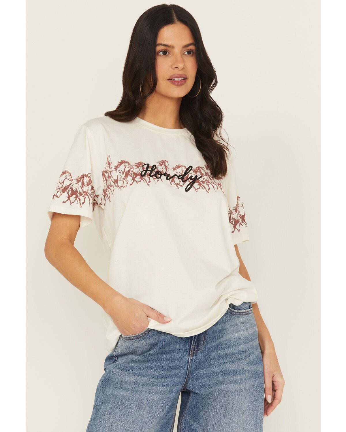 Blended Women's Howdy Horse Short Sleeve Tee, Cream, hi-res