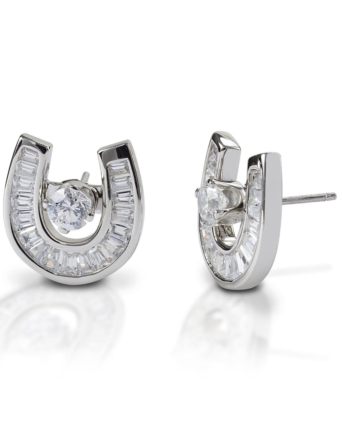 Kelly Herd Women's Baguette Horseshoe Jacket Stud Earrings, Silver, hi-res