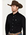 Cinch Men's Solid Long Sleeve Button Down Western Shirt, Black, hi-res