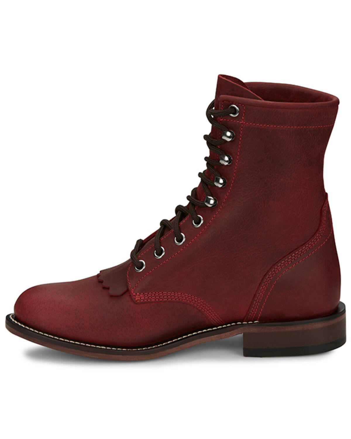 Image #3 - Justin Women's McKean Lace-Up Boots - Round Toe, Red, hi-res