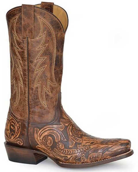 Stetson Men's Handtooled Legend Western Boots - Snip Toe, Brown, hi-res