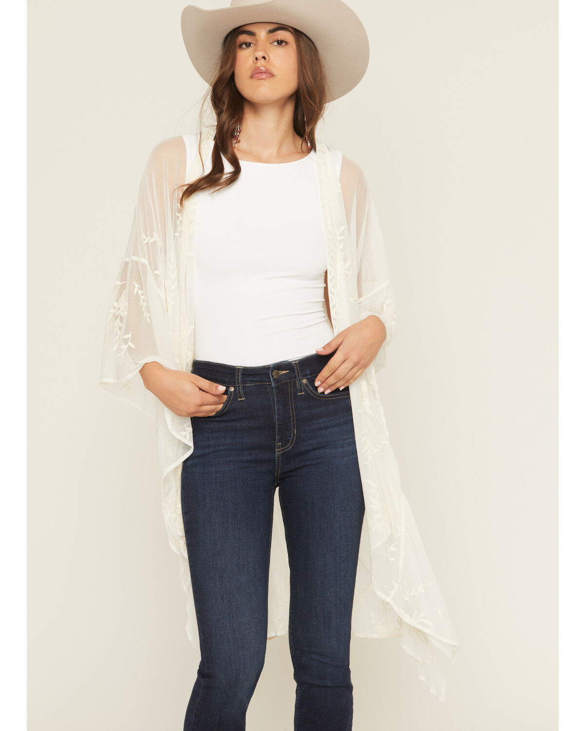 Image #1 - Shyanne Women's Embroidered Mesh Shawl, Cream, hi-res