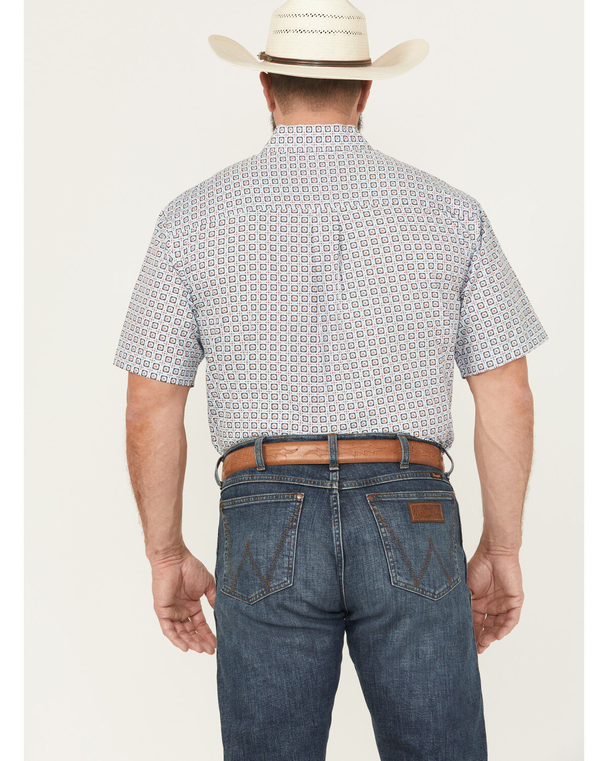 Image #4 - Cinch Men's Floral Geo Print Short Sleeve Button-Down Western Shirt, Light Blue, hi-res