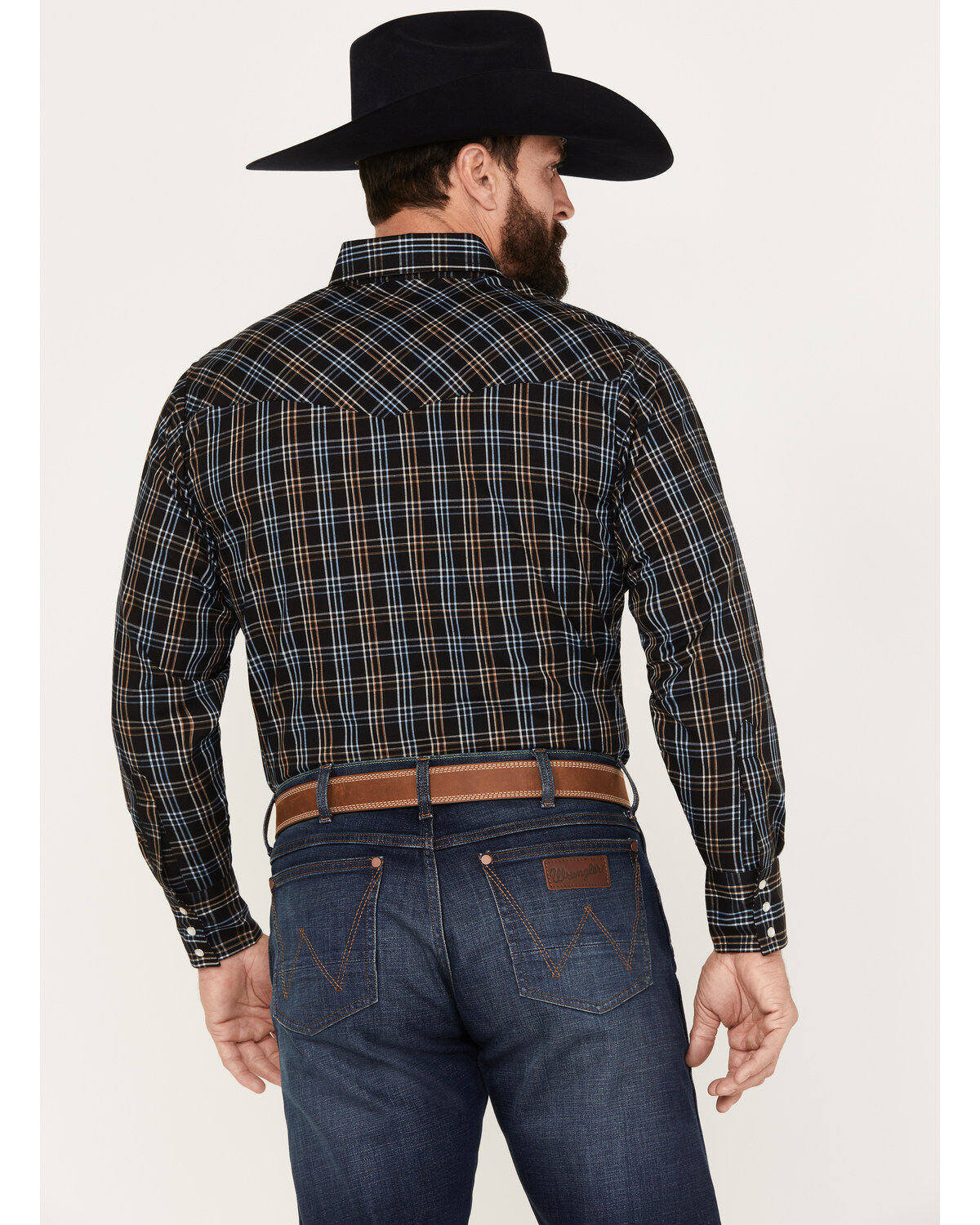 Image #4 - Ely Walker Men's Plaid Print Long Sleeve Pearl Snap Western Shirt, Black, hi-res