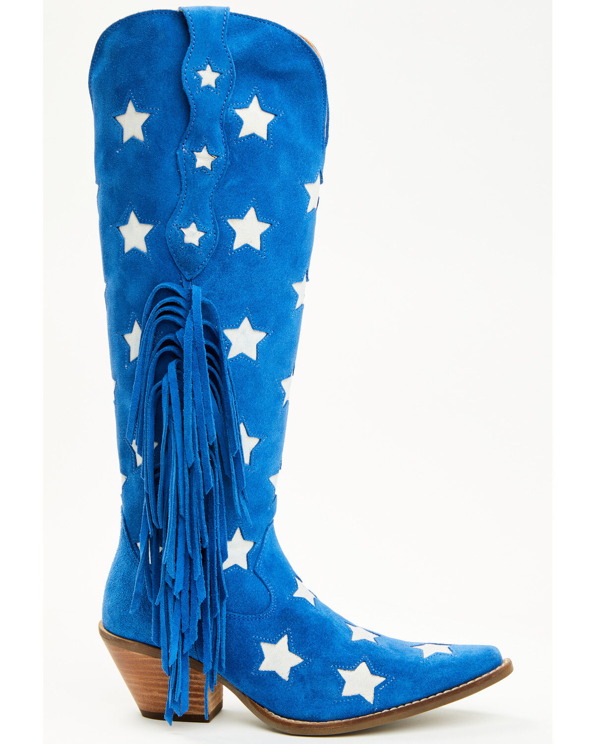 Image #2 - Dingo Women's Super Star Tall Suede Western Boots - Snip Toe, Blue, hi-res