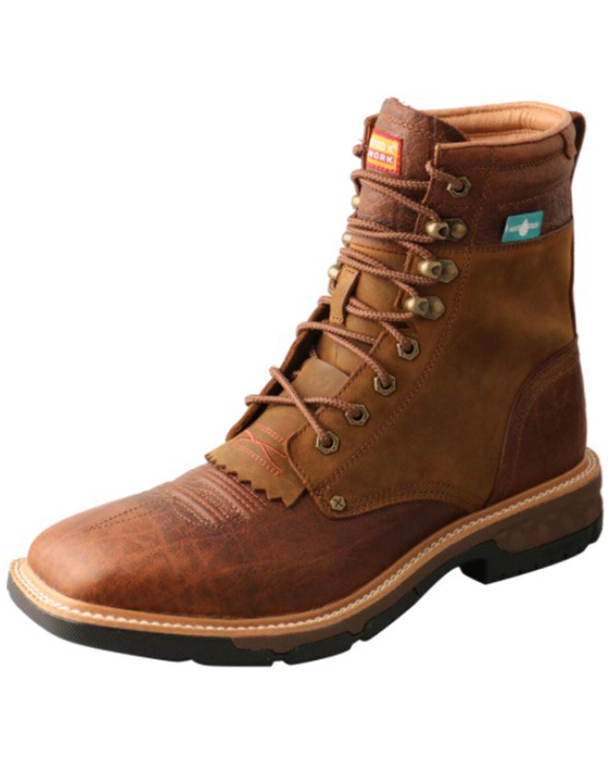 Twisted X Men's Cellstretch 8" Lacer Waterproof Leather Work Boots - Broad Square Toe, Brown, hi-res