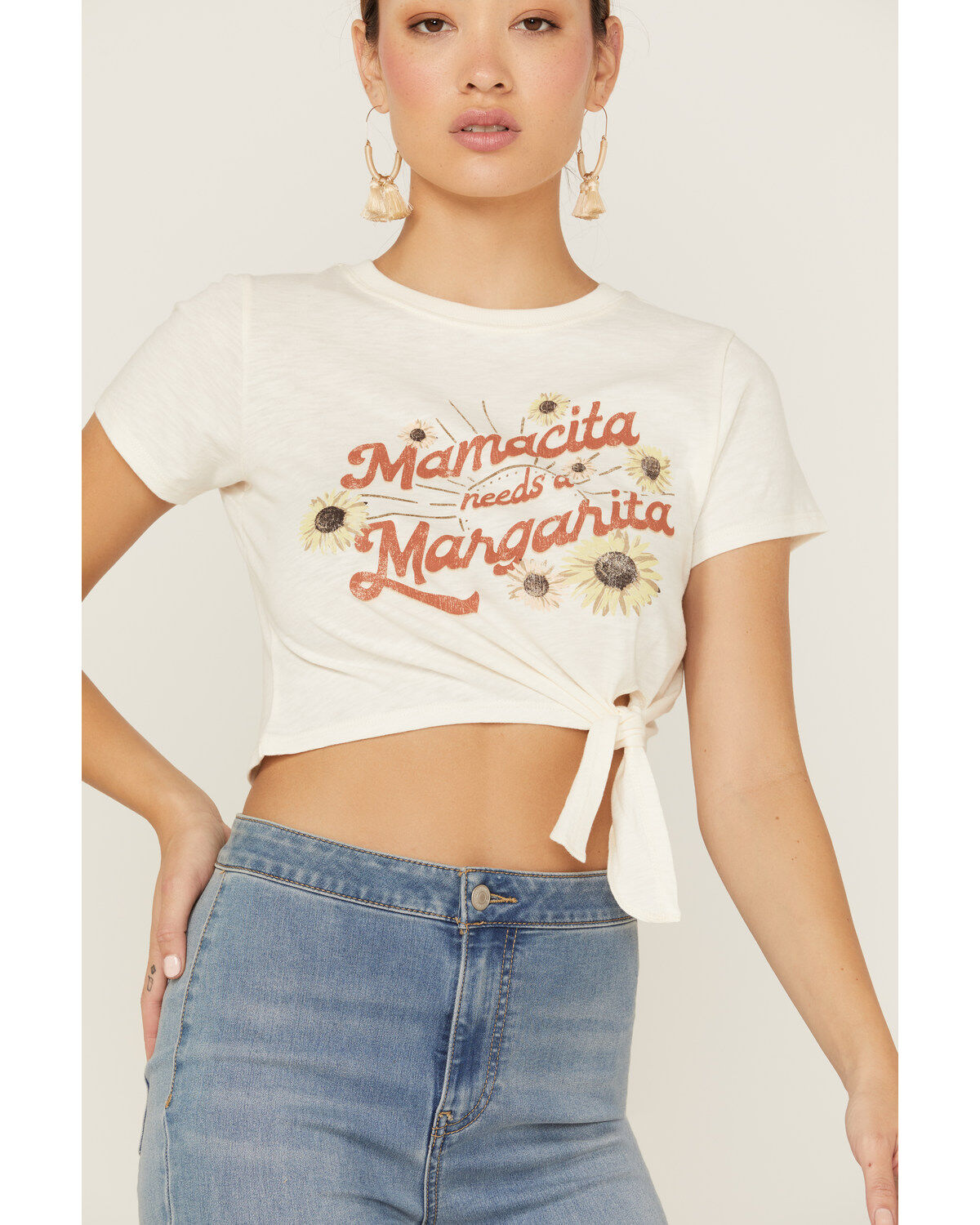 Image #2 - Shyanne Women's Mamacita Needs A Margarita Graphic Tie-Front Short Sleeve Tee, Ivory, hi-res