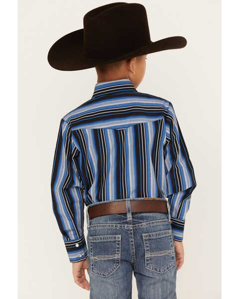 Image #4 - Ely Walker Boys' Striped Long Sleeve Pearl Snap Western Shirt, Blue, hi-res