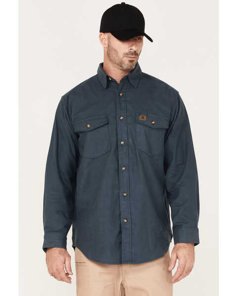 Wrangler Riggs Workwear Men's Heavyweight Long Sleeve Button Down Work Shirt, Navy, hi-res