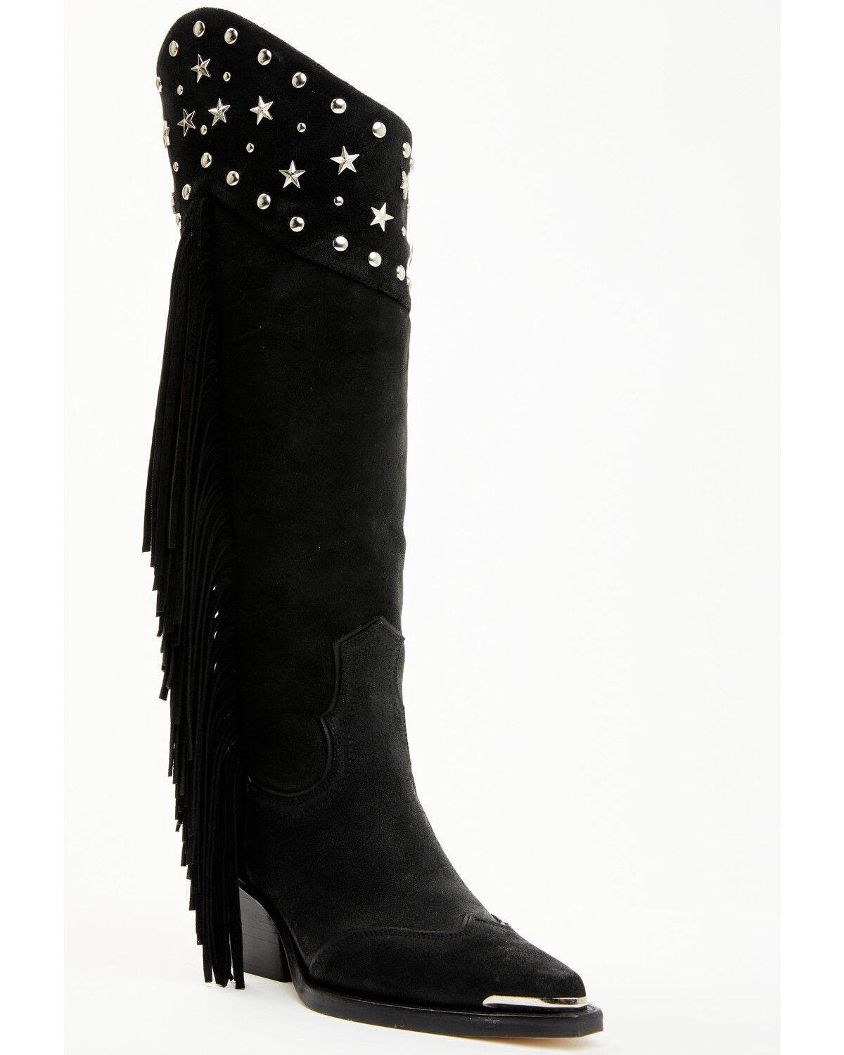 Wonderwest Women's Gloria Embellished Fringe Tall Western Boots - Snip Toe, Black, hi-res