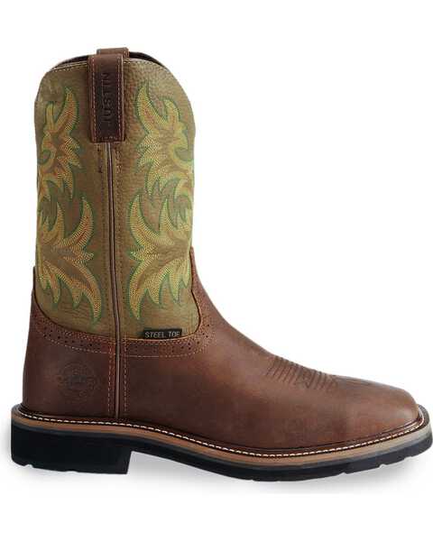 Image #2 - Justin Men's Stampede 11" Steel Toe Western Work Boots, Waxed Brn, hi-res