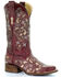 Image #1 - Corral Women's Red Embroidered Stud Inlay Cowgirl Boots - Square Toe, , hi-res