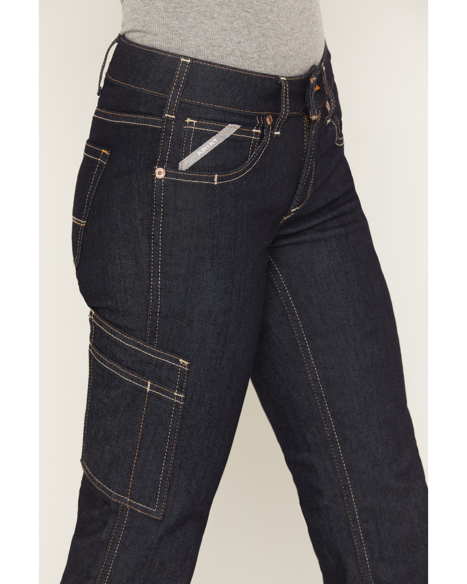 Product Name Ariat Women's Rebar Mid Rise Durastretch Raven Rinse Work Straight Jeanss