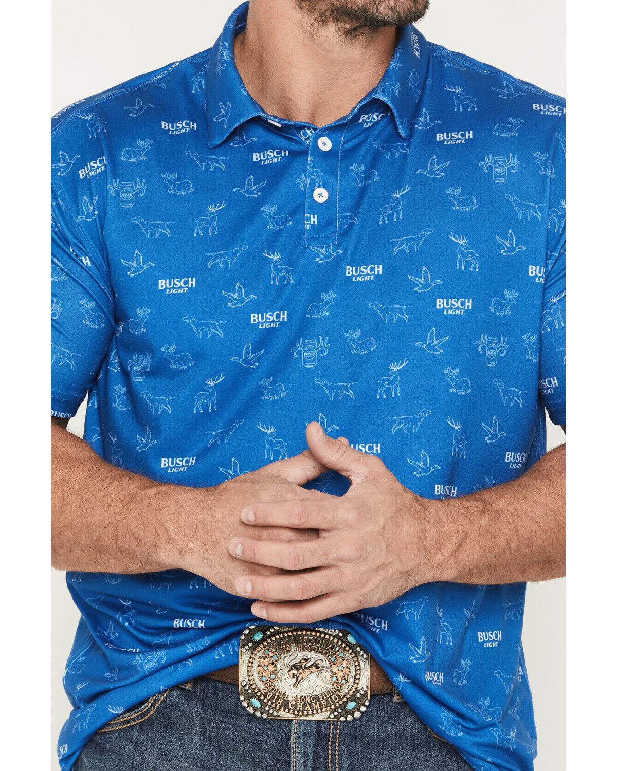Image #3 - Buckwear Men's Busch Light Repeat Short Sleeve Stretch Polo, Teal, hi-res