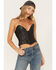 Understated Leather Women's Vixen Boned Leather Patched Corset, Black, hi-res