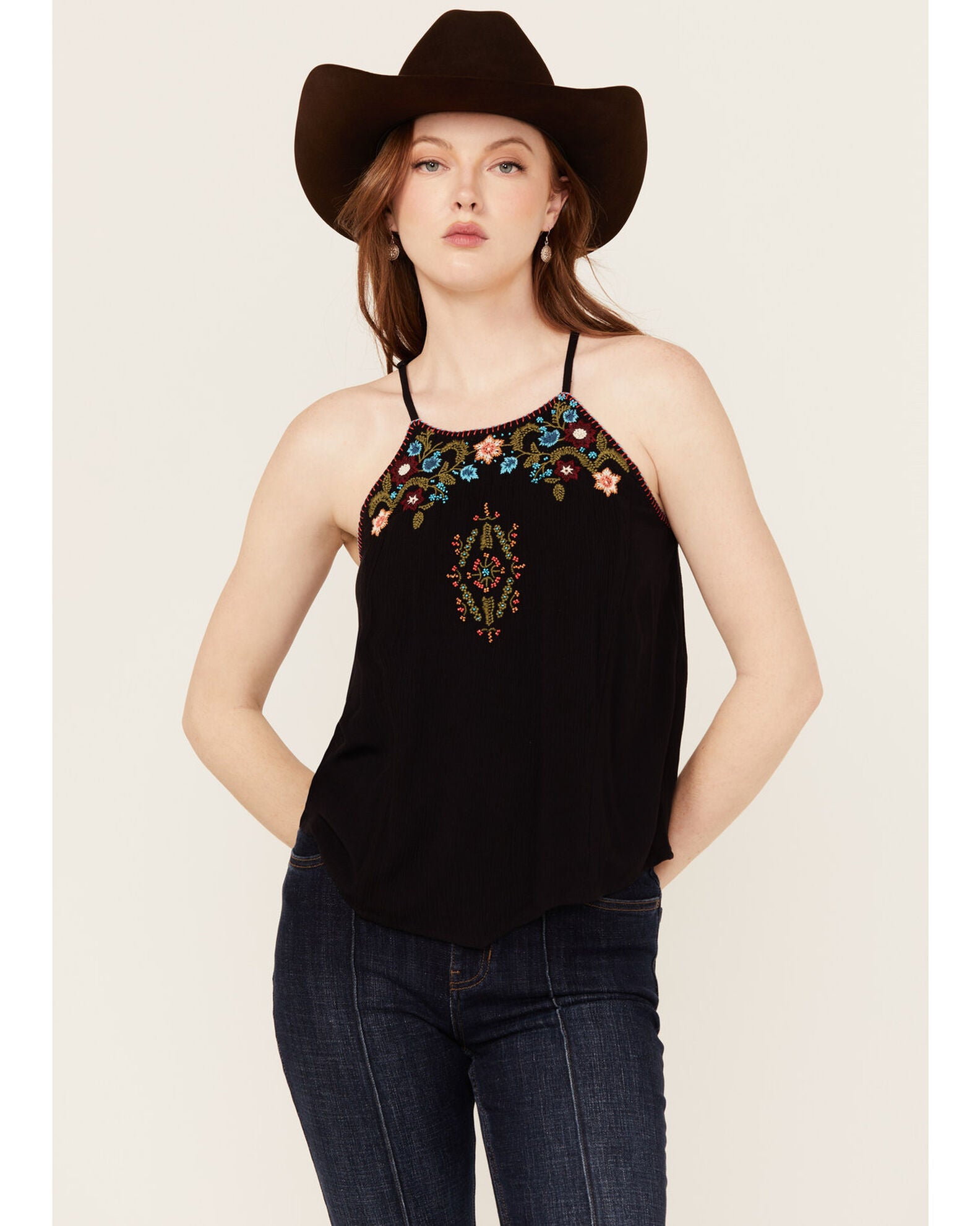 Beaded Halter Top With Wide Back Ribbon main image 1