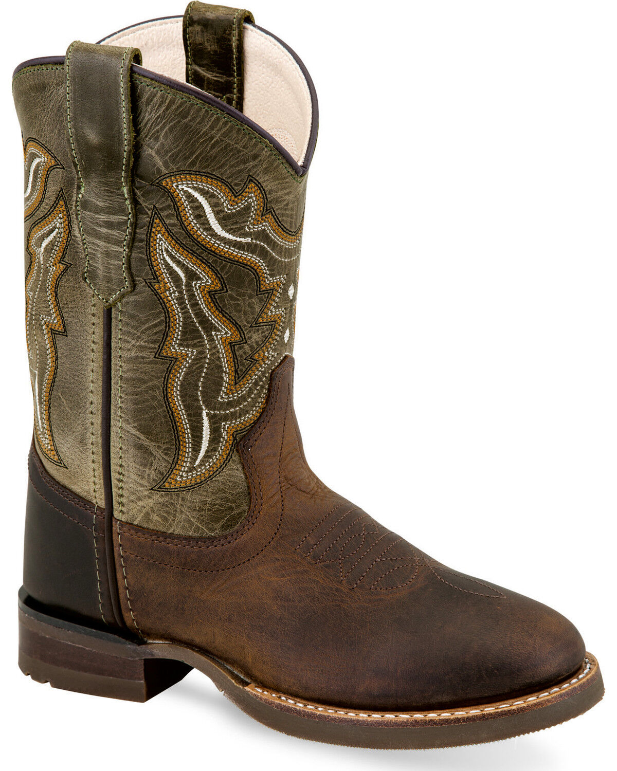 Image #1 - Old West Boys' Fancy Stitch Leather Boots - Round Toe, , hi-res