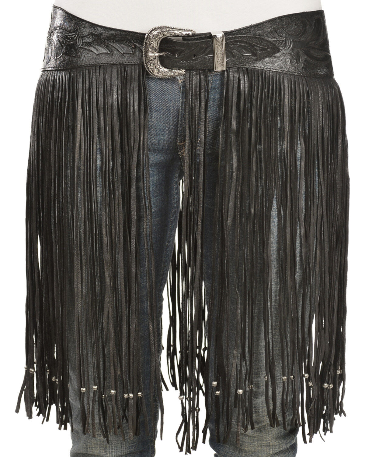 Image #5 - Kobler Leather Women's Hand-Tooled Fringe Belt, Black, hi-res