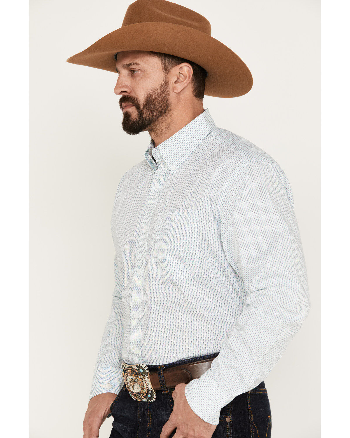 Image #2 - George Strait by Wrangler Men's Geo Print Long Sleeve Button-Down Shirt, Teal, hi-res
