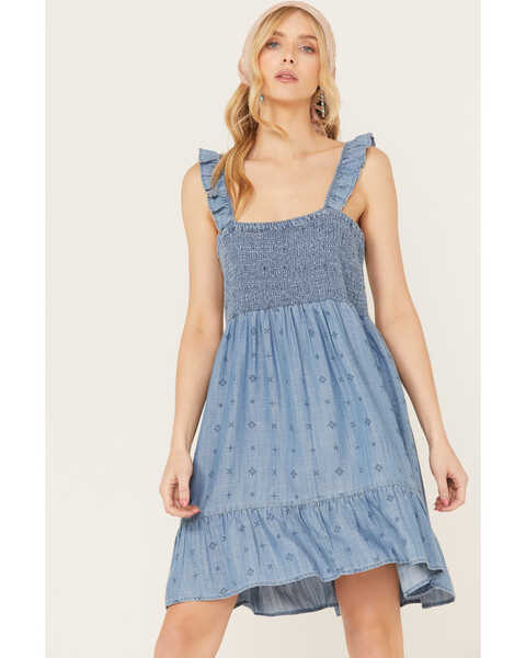 Image #2 - Ariat Women's Paisley Print Pursuit Denim Dress, Blue, hi-res