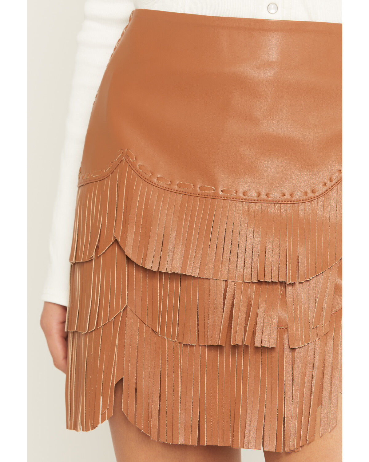 Image #2 - Idyllwind Women's Irene Fringe Faux Leather Skirt, Caramel, hi-res