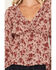 Image #3 - Wild Moss Women's Floral Print Ruffle Long Sleeve Top, Burgundy, hi-res