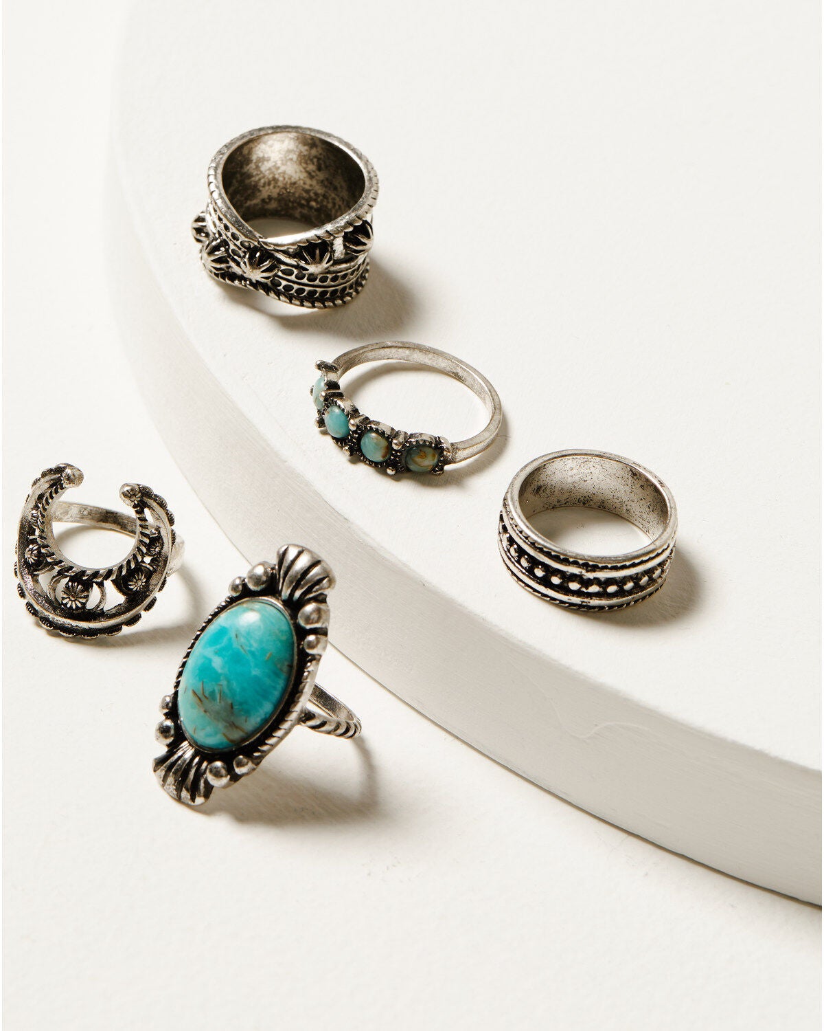 Shyanne Women's Ridge Canyon Turquoise Squash Blossom Ring Set - 5 Piece, Silver, hi-res