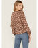 Very J Women's Cocoa Floral Print V-Neck Baby Doll Top, Brown, hi-res