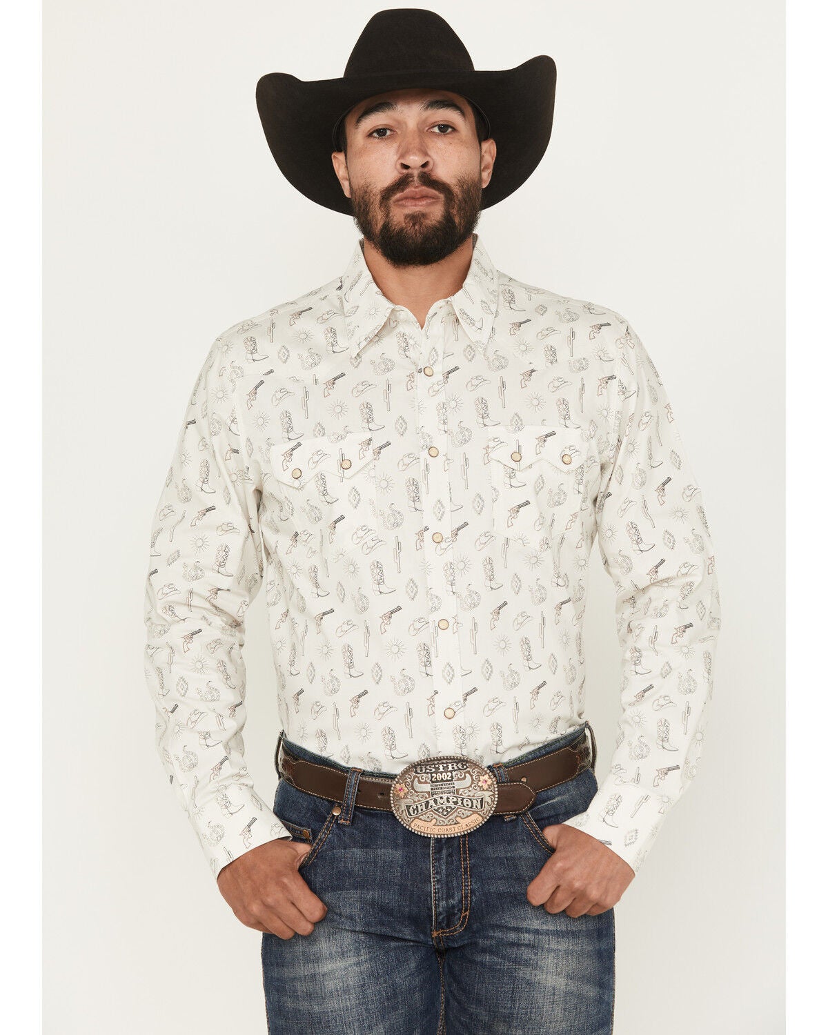 Rock & Roll Denim Men's Conversation Print Long Sleeve Snap Stretch Western Shirt, Natural, hi-res